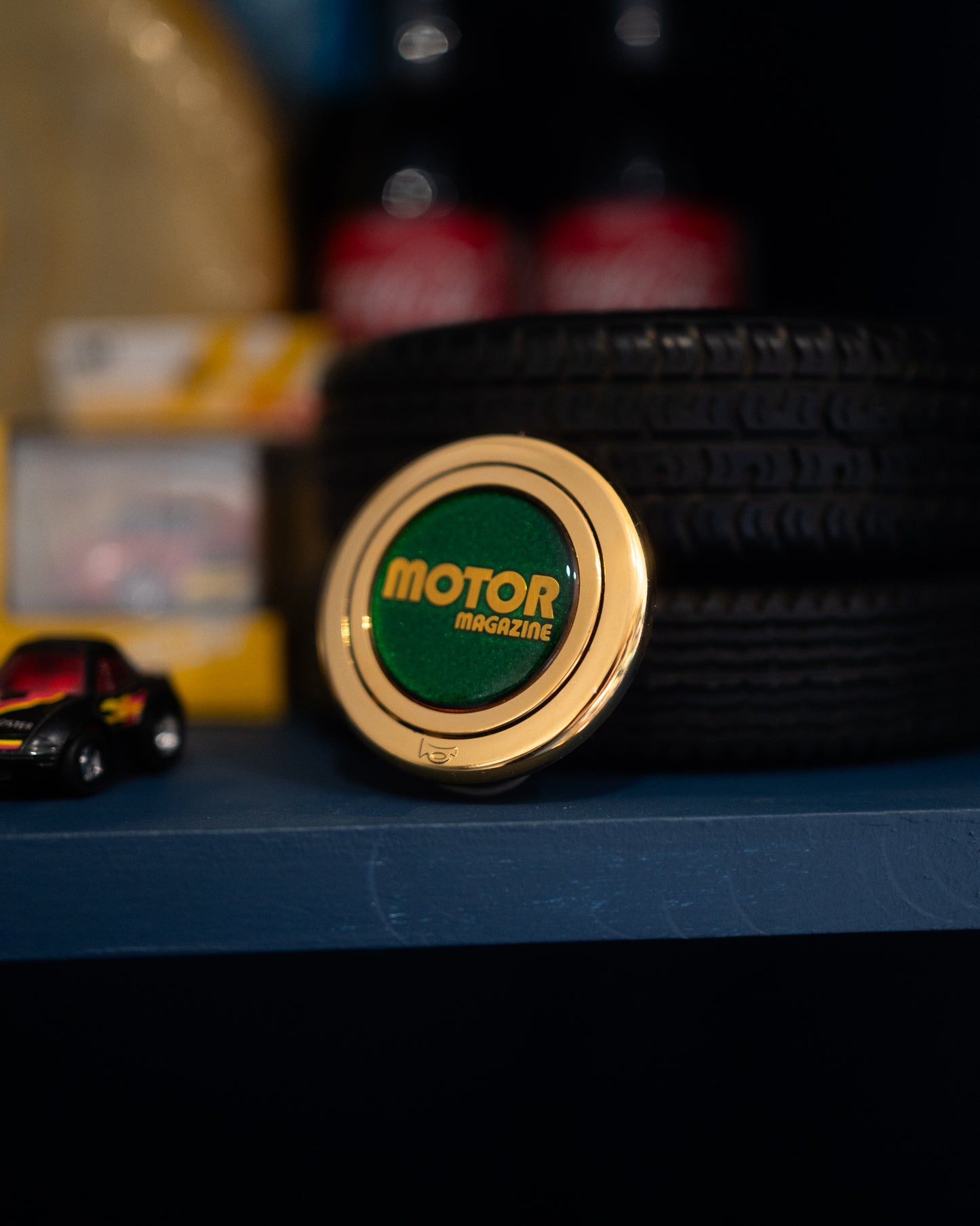 Motor Magazine Gold/Green Horn Button